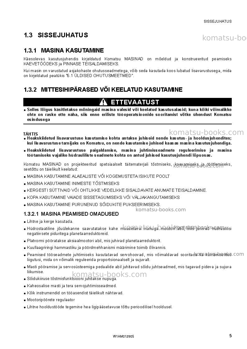 Komatsu pc80mr-3ita Operation manual cover Page 7