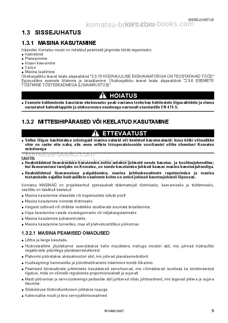 Komatsu pc80mr-3ita Operation manual cover Page 7