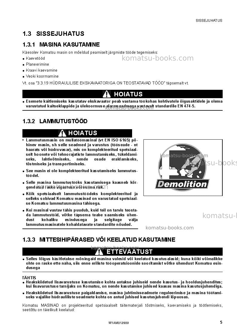 Komatsu pc80mr-3ita Operation manual cover Page 7