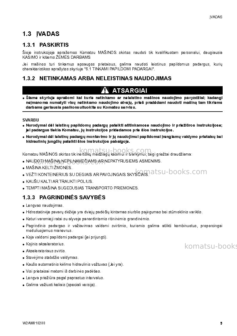 Komatsu sk510-5ita Operation manual cover Page 7