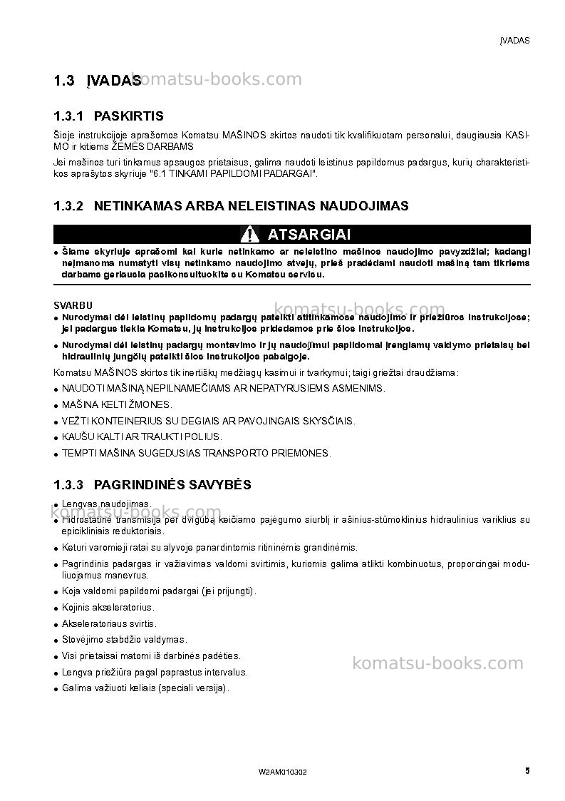 Komatsu sk714-5ita-/ Operation manual cover Page 7
