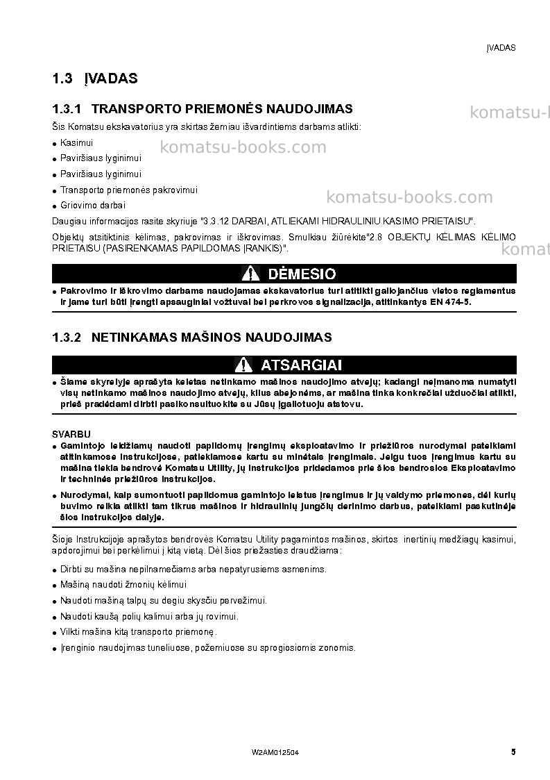 Komatsu pc26mr-3ita Operation manual cover Page 7 Komatsu pc26mr-3ita Operation manual cover Page 7