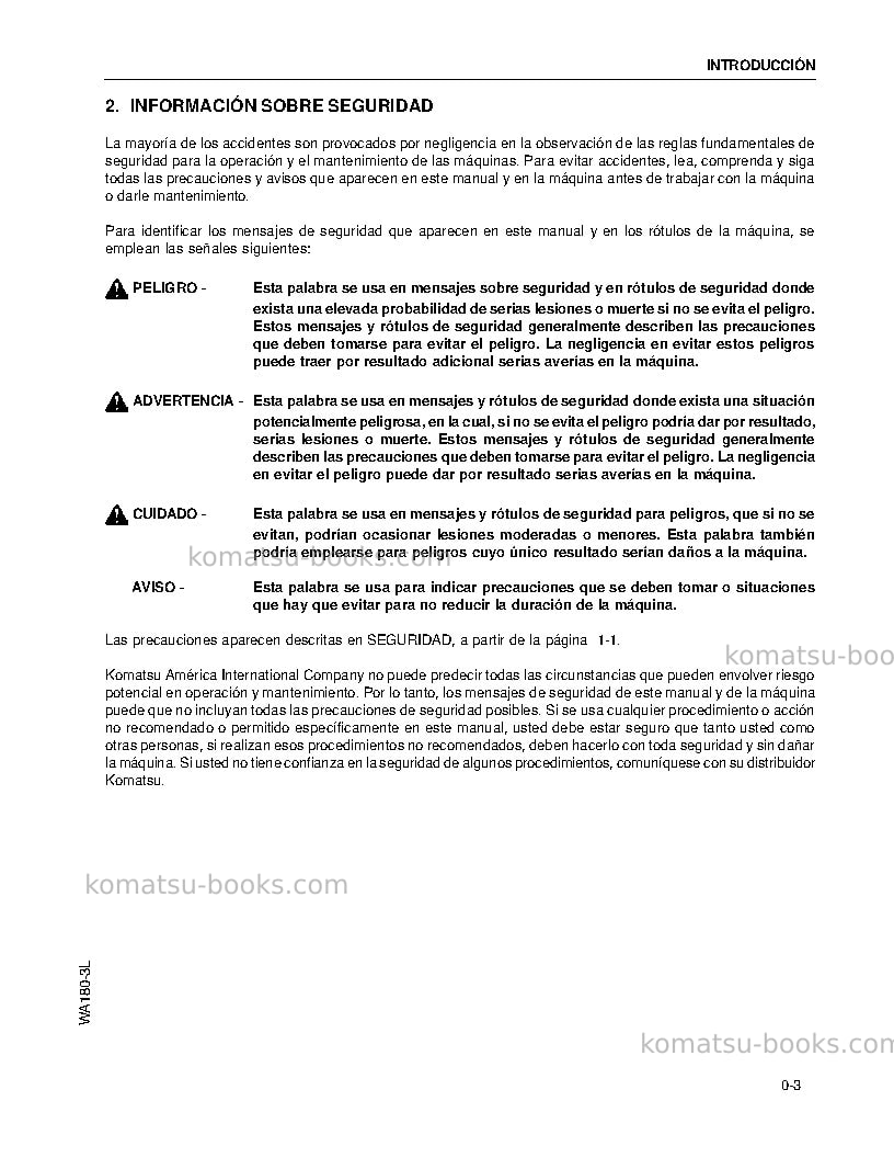 Komatsu wa180-3usa-l Manual de operación cover Page 7