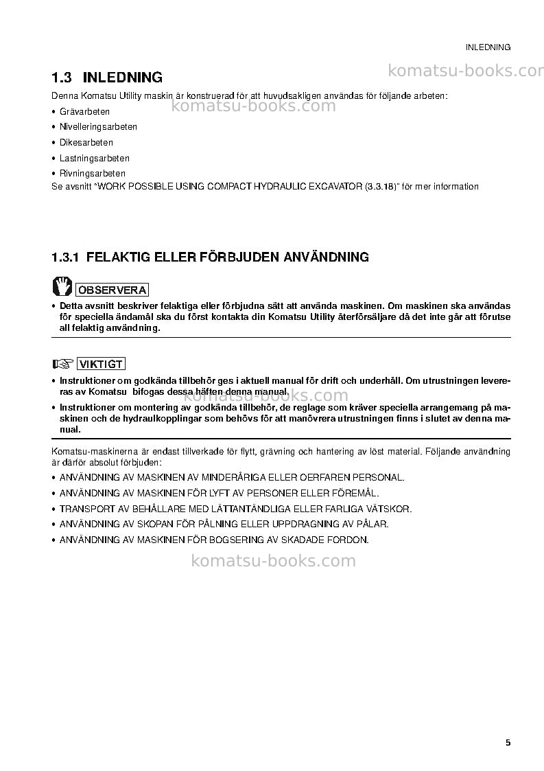 Komatsu pc09-1ita Operation manual cover Page 7 Komatsu pc09-1ita Operation manual cover Page 7