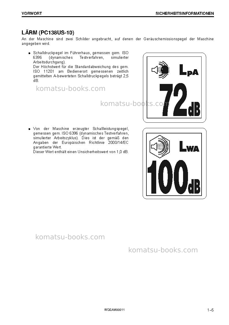 Komatsu pc138us-10ita Betriebsanleitung Titelseite Seite 7 Komatsu pc138us-10ita Betriebsanleitung Titelseite Seite 7