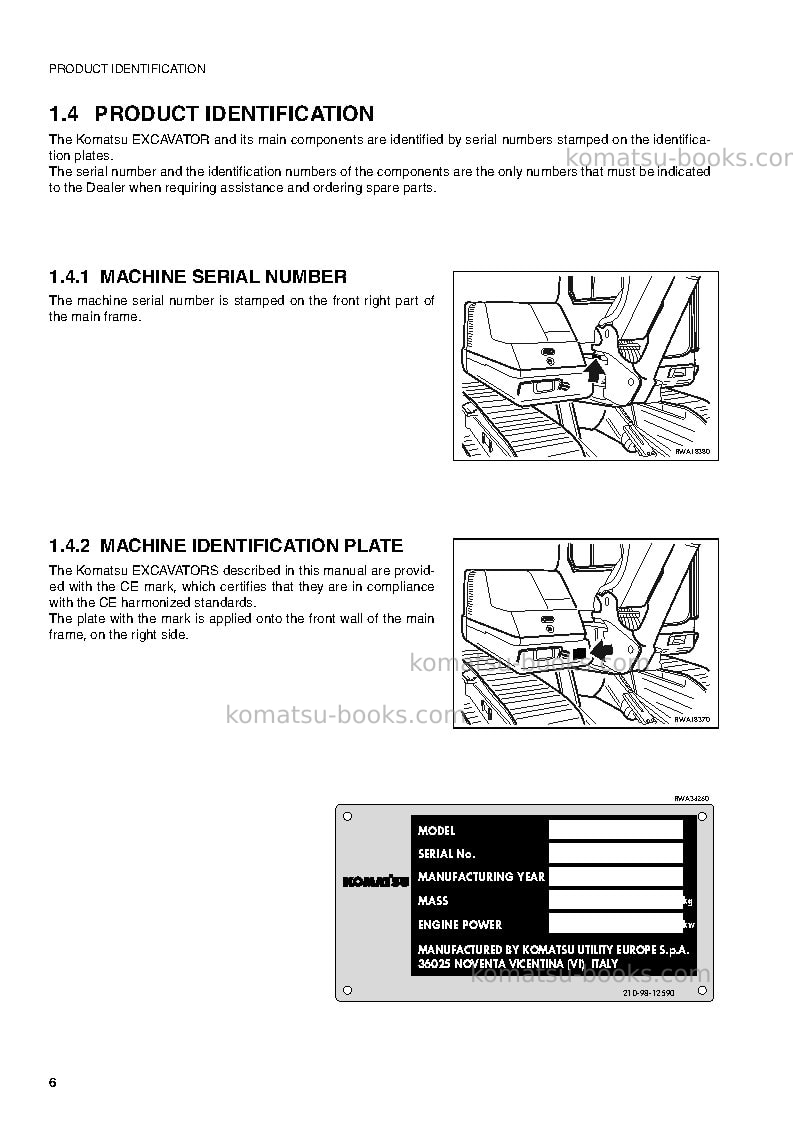 Komatsu pc75r-2ita Operation manual cover Page 7 Komatsu pc75r-2ita Operation manual cover Page 7