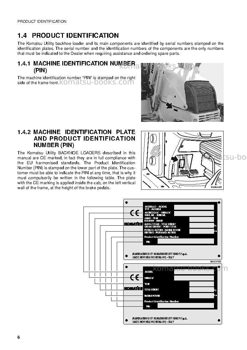 Komatsu wb97s-2ita Operation manual cover Page 7 Komatsu wb97s-2ita Operation manual cover Page 7