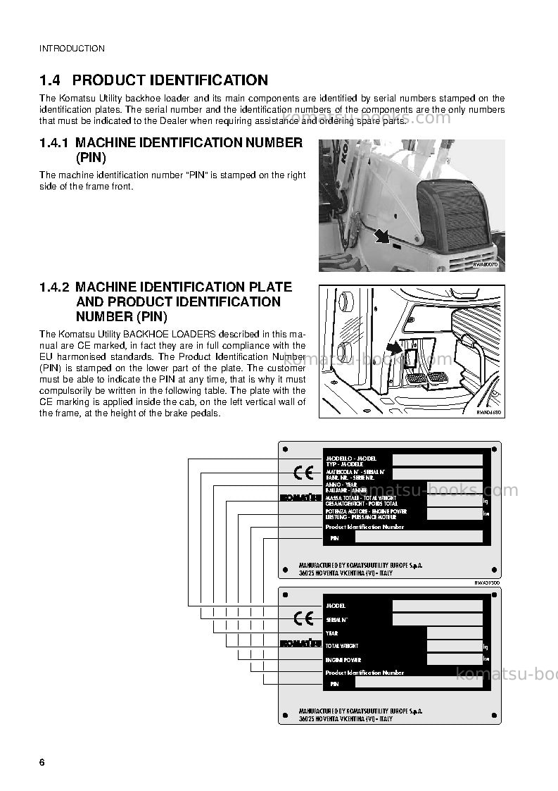 Komatsu wb91r-2ita Operation manual cover Page 7 Komatsu wb91r-2ita Operation manual cover Page 7