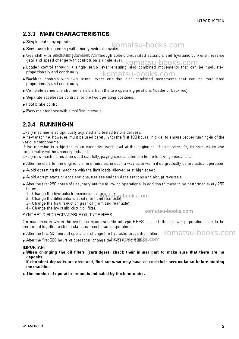 Komatsu wb97r-5ita Operation manual cover Page 7 Komatsu wb97r-5ita Operation manual cover Page 7