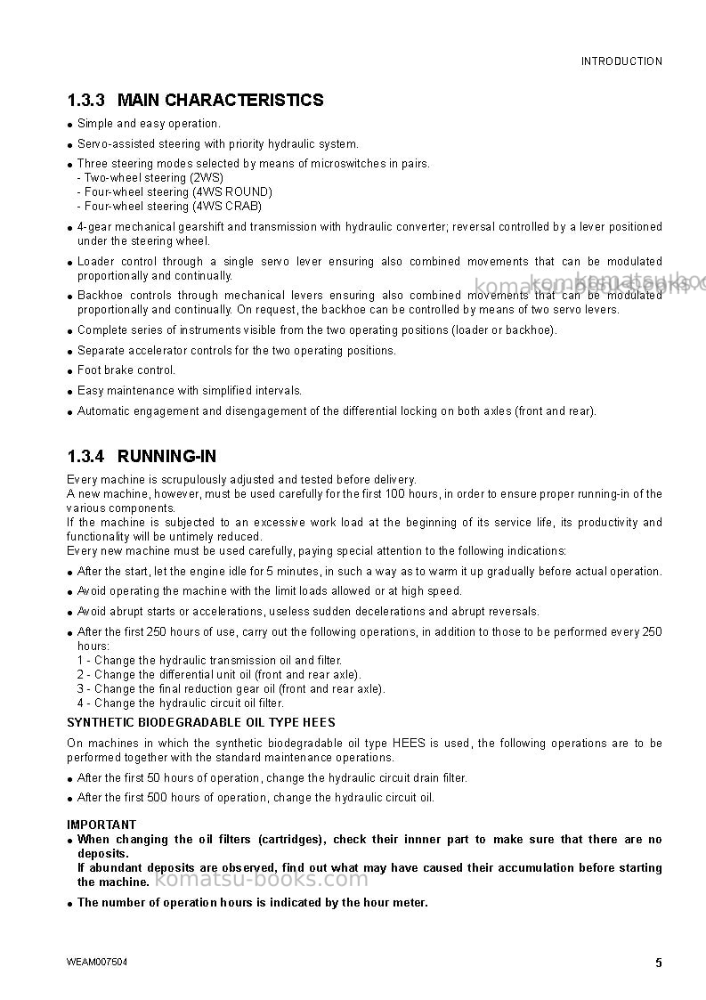 Komatsu wb93s-5ita Operation manual cover Page 7