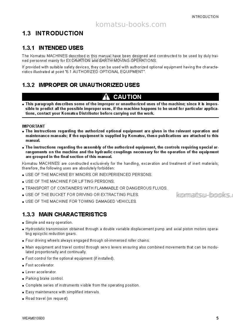 Komatsu sk818-5ita Operation manual cover Page 7 Komatsu sk818-5ita Operation manual cover Page 7
