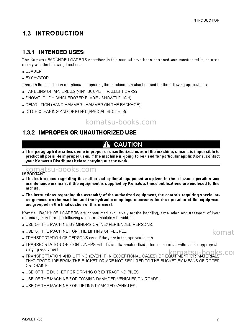 Komatsu wb93r-5ita-tier 3 Operation manual cover Page 7 Komatsu wb93r-5ita-tier 3 Operation manual cover Page 7