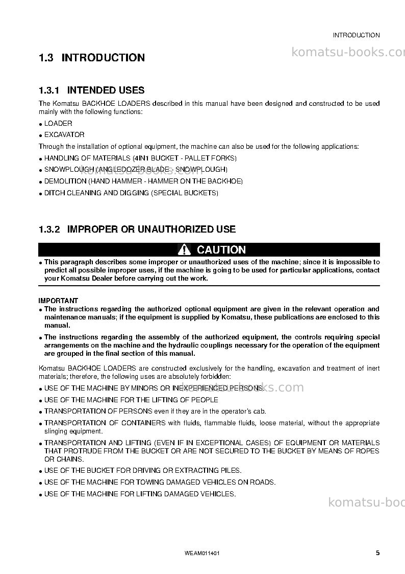 Komatsu wb93r-5ita-tier 3 Operation manual cover Page 7 Komatsu wb93r-5ita-tier 3 Operation manual cover Page 7