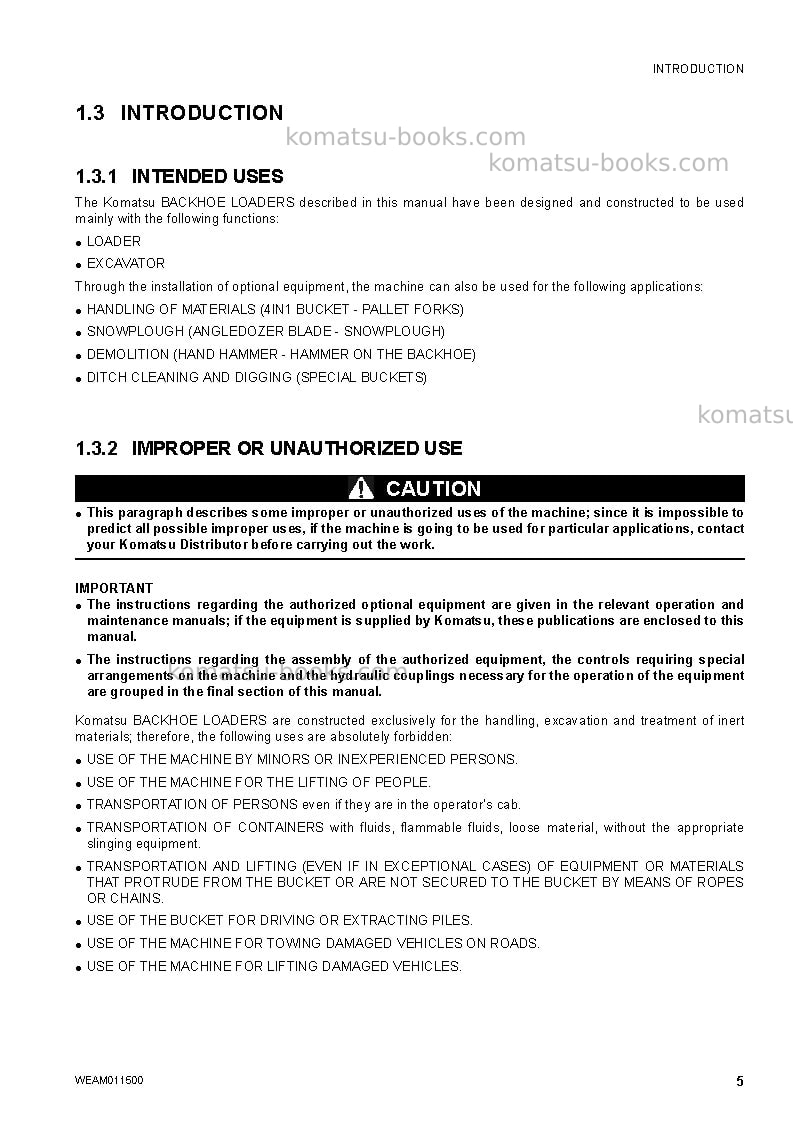 Komatsu wb97r-5ita-tier 3 Operation manual cover Page 7 Komatsu wb97r-5ita-tier 3 Operation manual cover Page 7