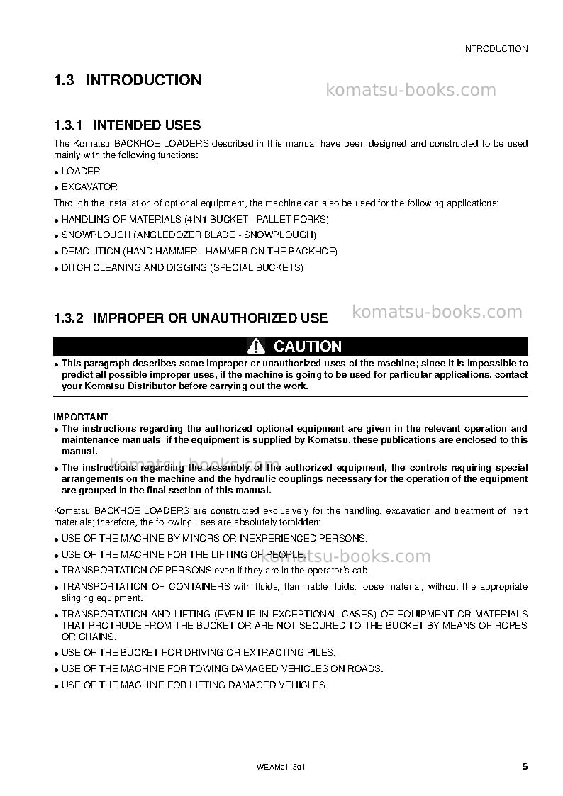 Komatsu wb97r-5ita-tier 3 Operation manual cover Page 7 Komatsu wb97r-5ita-tier 3 Operation manual cover Page 7