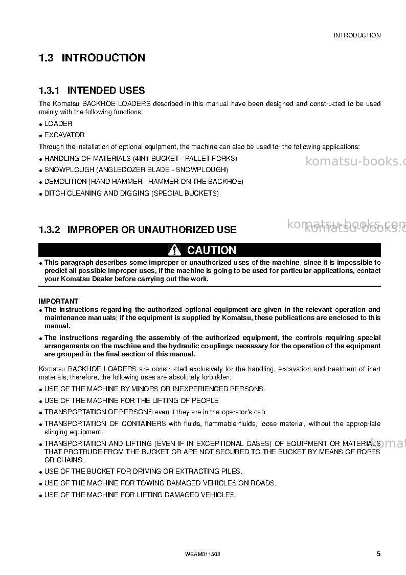 Komatsu wb97r-5ita-tier 3 Operation manual cover Page 7 Komatsu wb97r-5ita-tier 3 Operation manual cover Page 7