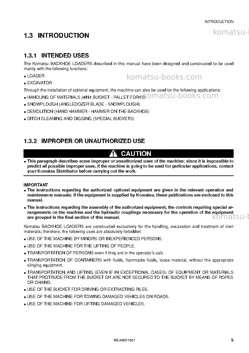 Komatsu wb93s-5ita-tier 3 Operation manual cover Page 7 Komatsu wb93s-5ita-tier 3 Operation manual cover Page 7