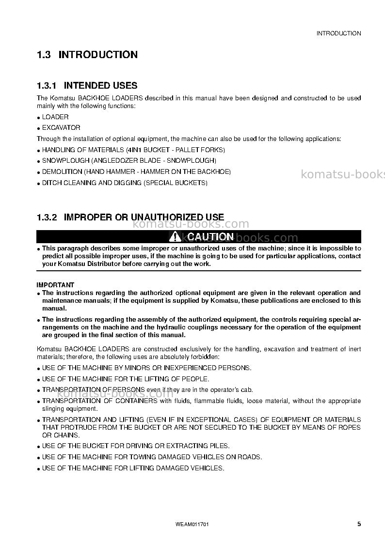 Komatsu wb97s-5ita-tier 3 Operation manual cover Page 7 Komatsu wb97s-5ita-tier 3 Operation manual cover Page 7