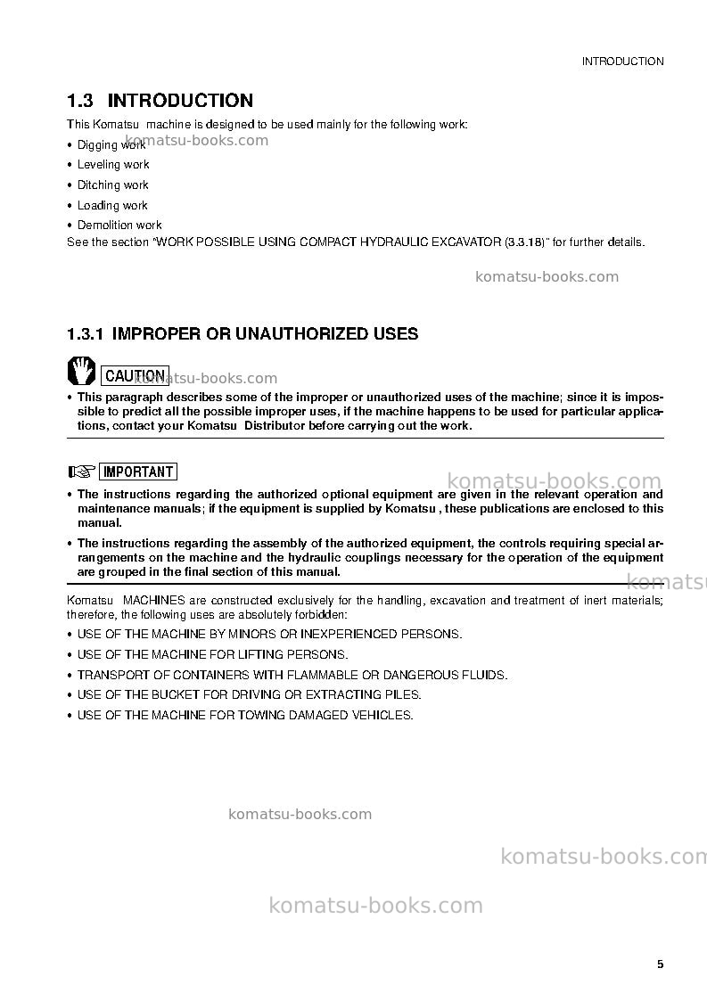 Komatsu pc09-1ita Operation manual cover Page 7 Komatsu pc09-1ita Operation manual cover Page 7