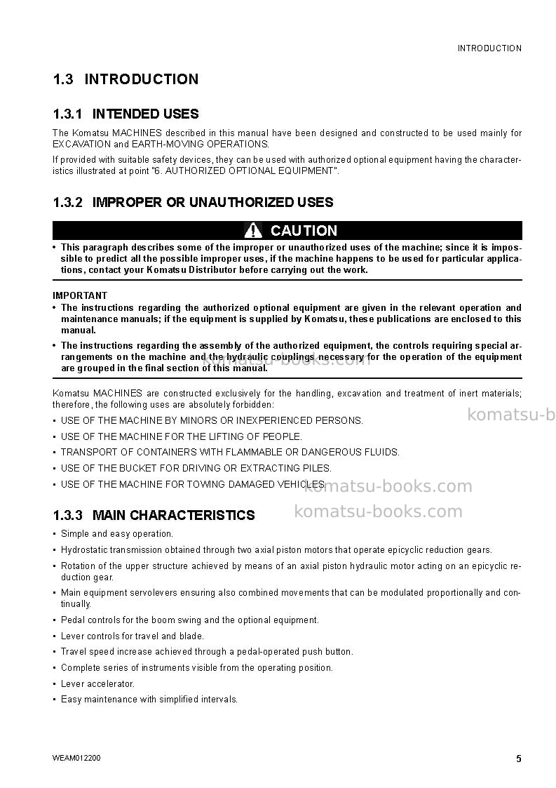 Komatsu pc50mr-2ita Operation manual cover Page 7 Komatsu pc50mr-2ita Operation manual cover Page 7