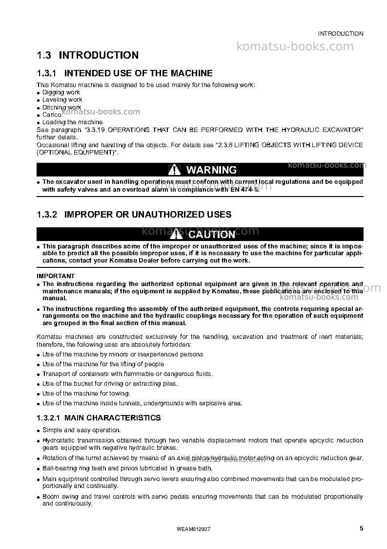 Komatsu pc80mr-3ita Operation manual cover Page 7