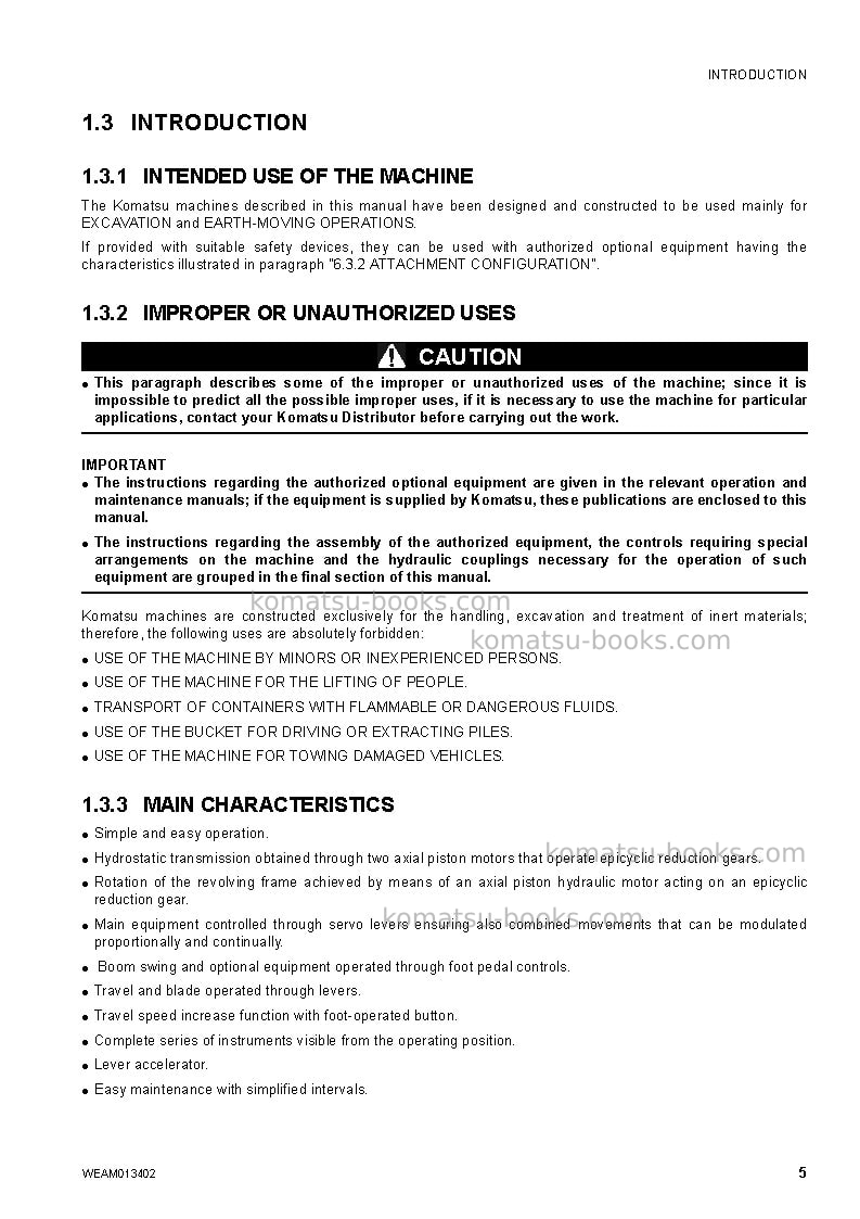 Komatsu pc20mr-2ita Operation manual cover Page 7 Komatsu pc20mr-2ita Operation manual cover Page 7