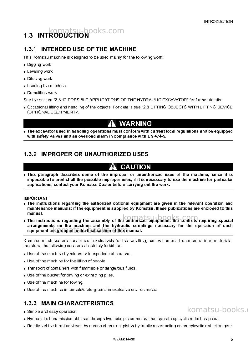 Komatsu pc55mr-3ita Operation manual cover Page 7 Komatsu pc55mr-3ita Operation manual cover Page 7