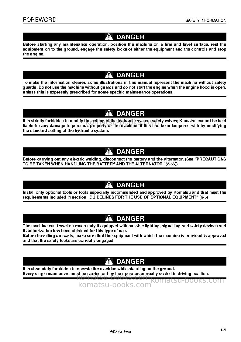 Komatsu sk820-5ita Operation manual cover Page 7 Komatsu sk820-5ita Operation manual cover Page 7