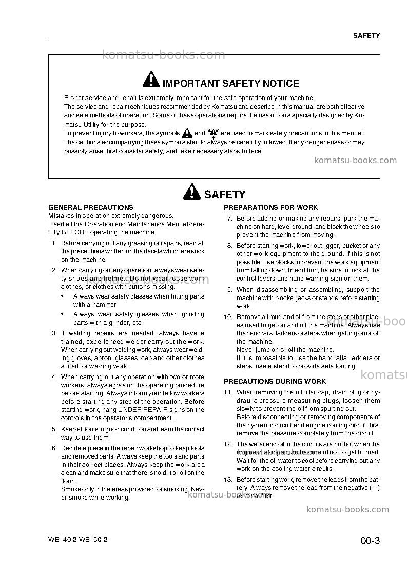 Komatsu wb140-2ita Repair & maintenance cover Page 7