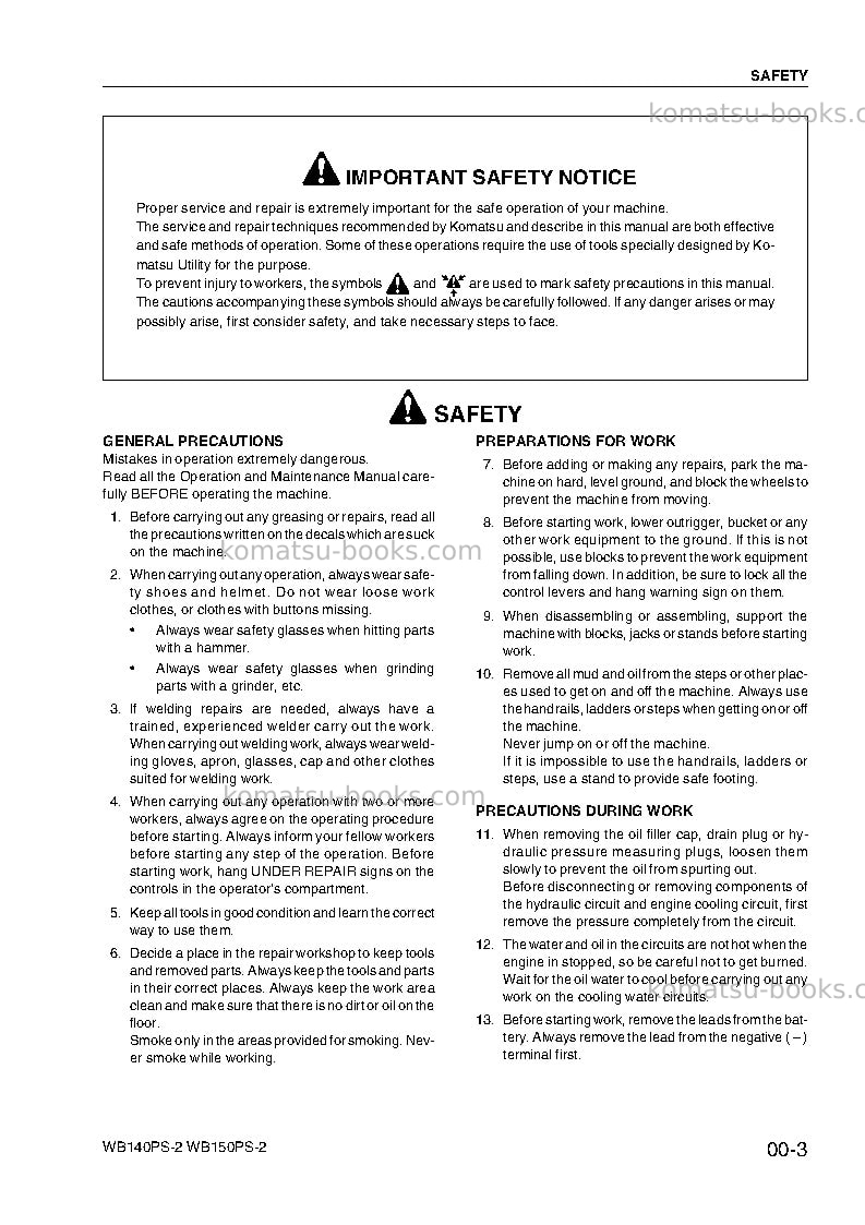 Komatsu wb140ps-2ita Repair & maintenance cover Page 7