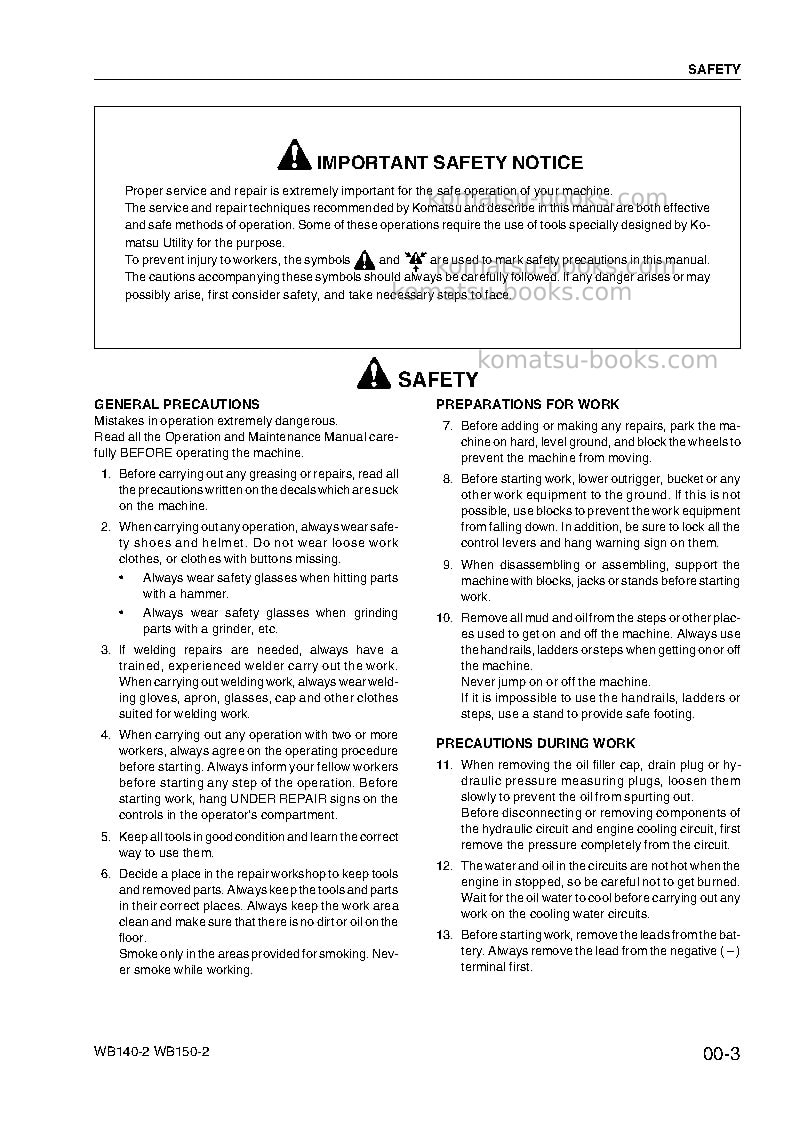 Komatsu wb140-2ita Repair & maintenance cover Page 7 Komatsu wb140-2ita Repair & maintenance cover Page 7