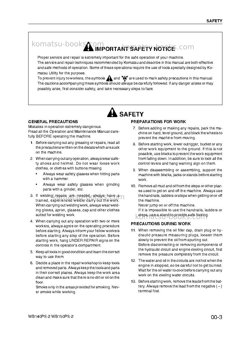 Komatsu wb140ps-2ita Repair & maintenance cover Page 7