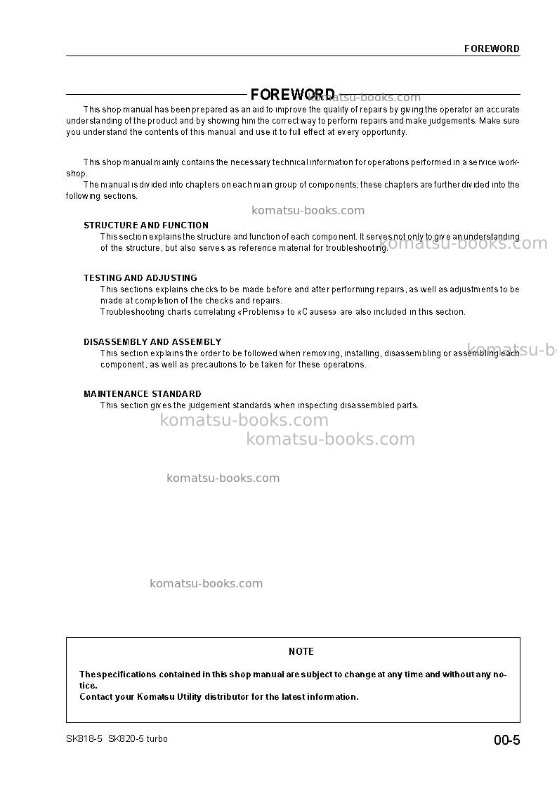 Komatsu sk820-5ita Repair & maintenance cover Page 7