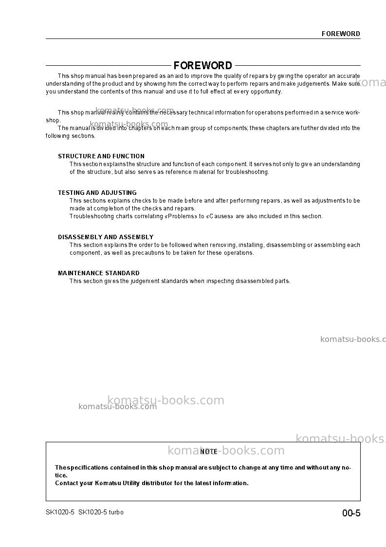 Komatsu sk1020-5ita Repair & maintenance cover Page 7