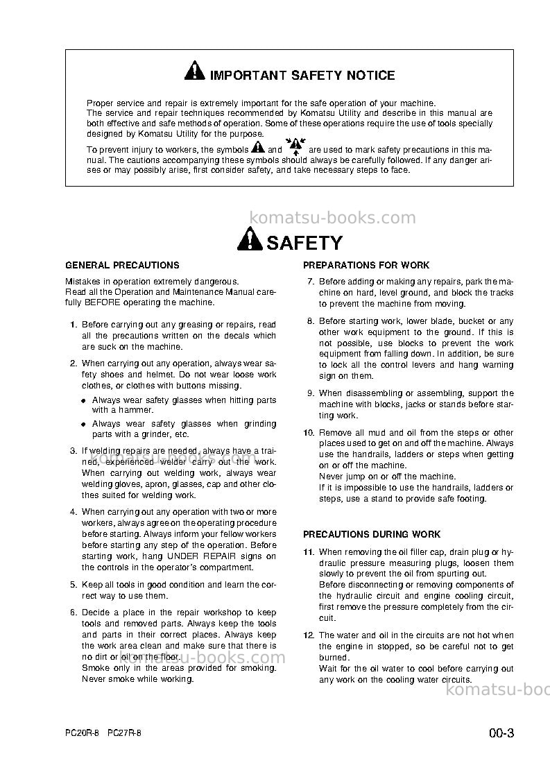 Komatsu pc27r-8ita Repair & maintenance cover Page 7 Komatsu pc27r-8ita Repair & maintenance cover Page 7