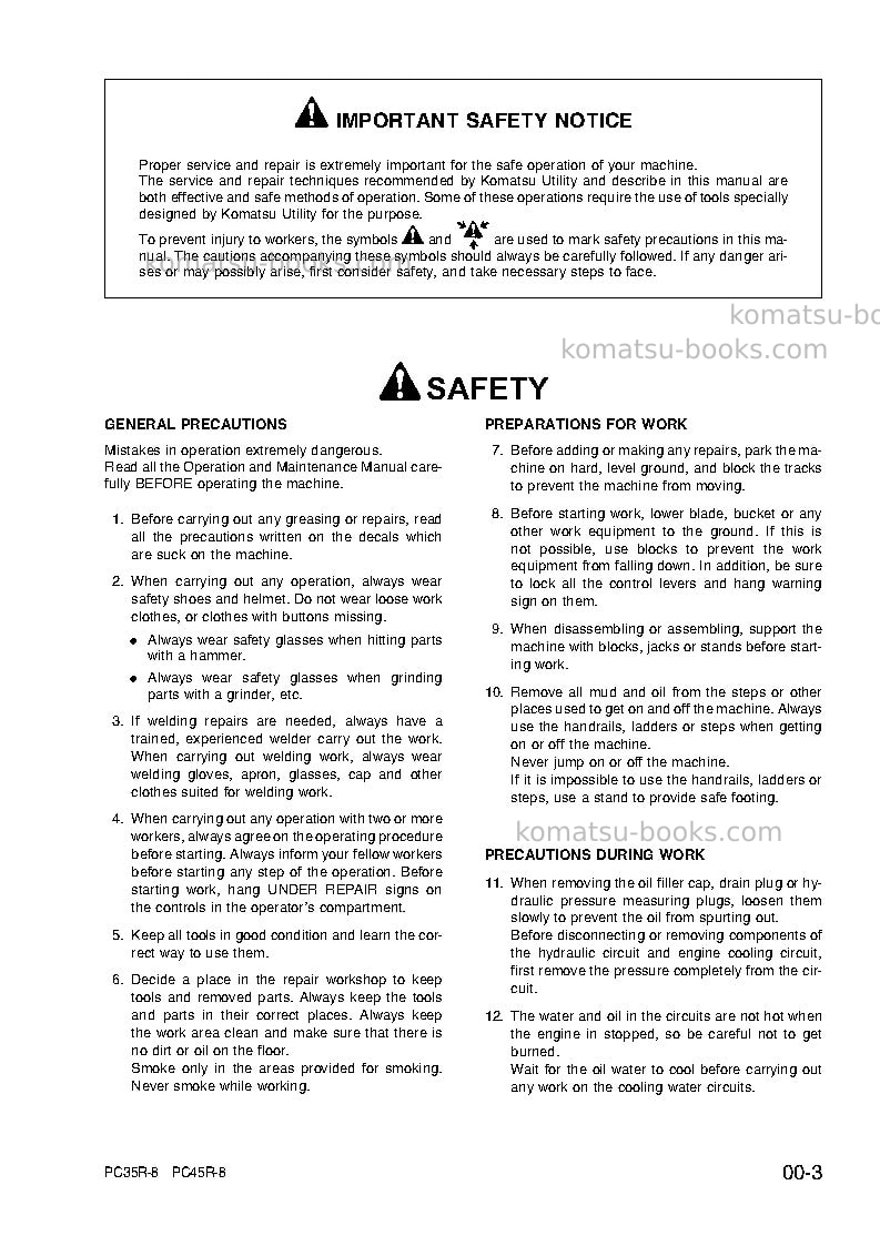 Komatsu pc45r-8ita Repair & maintenance cover Page 7 Komatsu pc45r-8ita Repair & maintenance cover Page 7