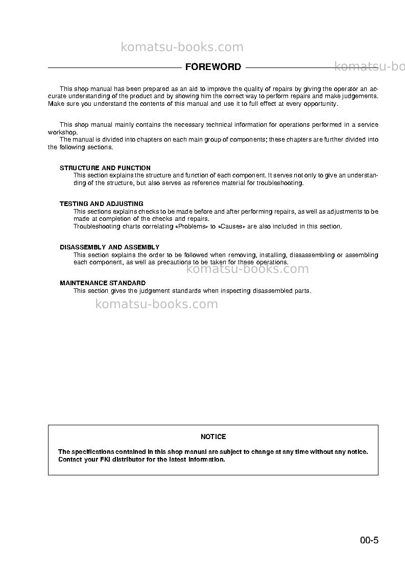Komatsu pc75-1ita Repair & maintenance cover Page 7 Komatsu pc75-1ita Repair & maintenance cover Page 7