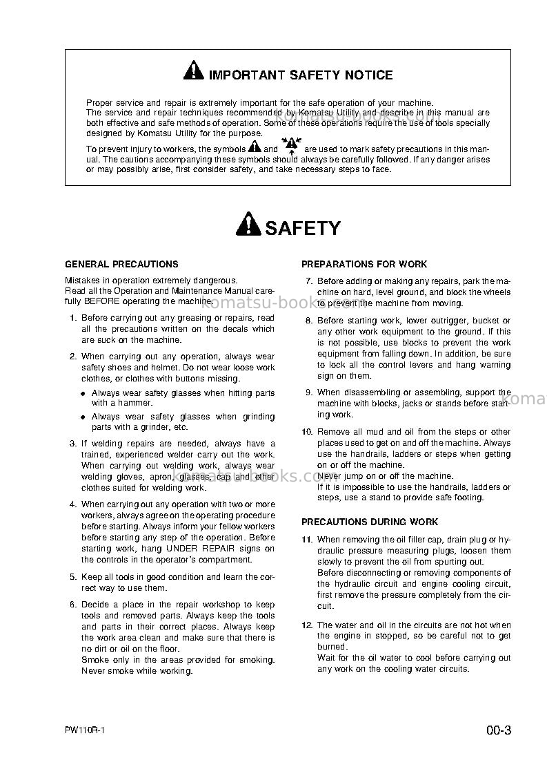 Komatsu pw110r-1ita Repair & maintenance cover Page 7 Komatsu pw110r-1ita Repair & maintenance cover Page 7