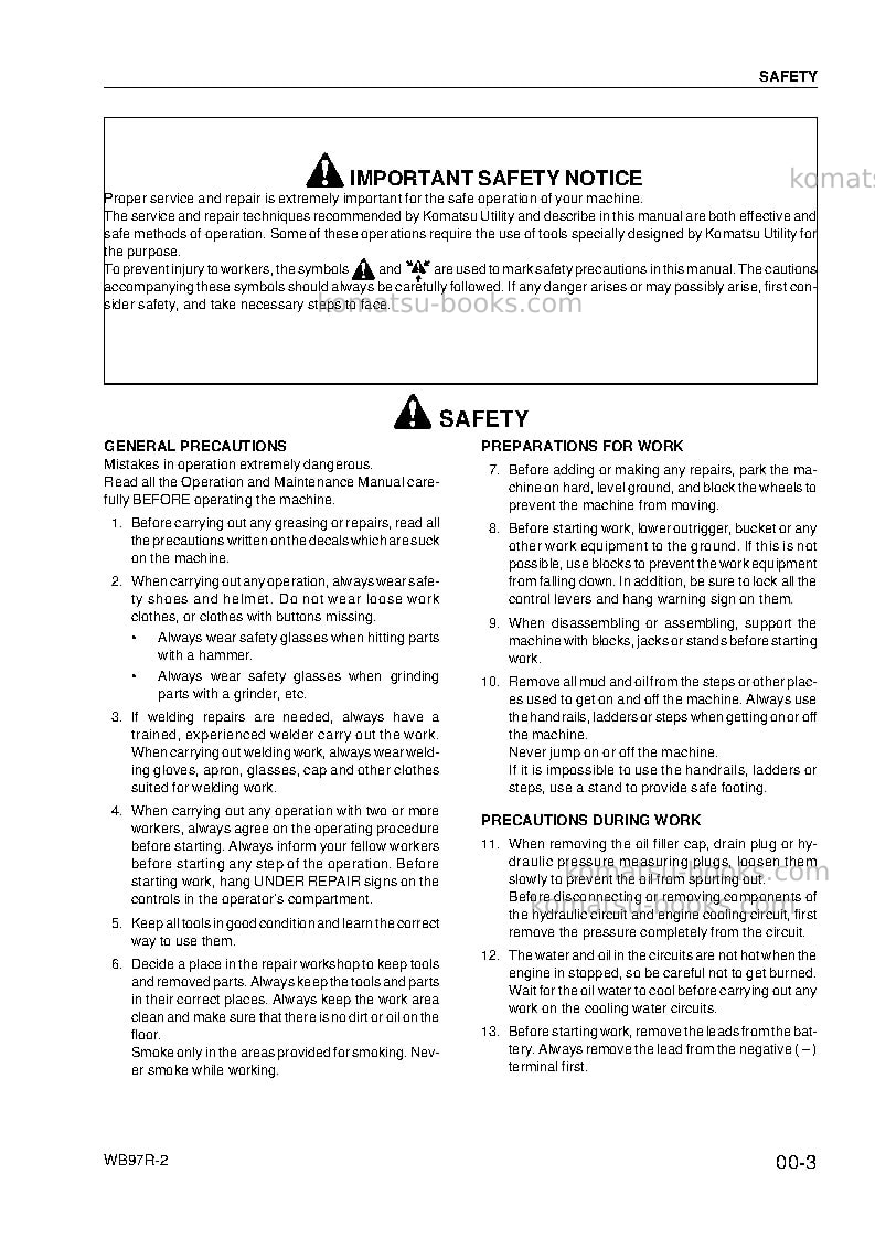 Komatsu wb97r-2ita Repair & maintenance cover Page 7