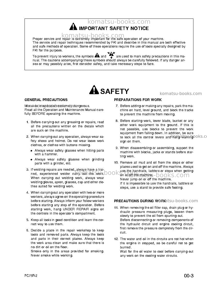 Komatsu pc75r-2ita Repair & maintenance cover Page 7 Komatsu pc75r-2ita Repair & maintenance cover Page 7