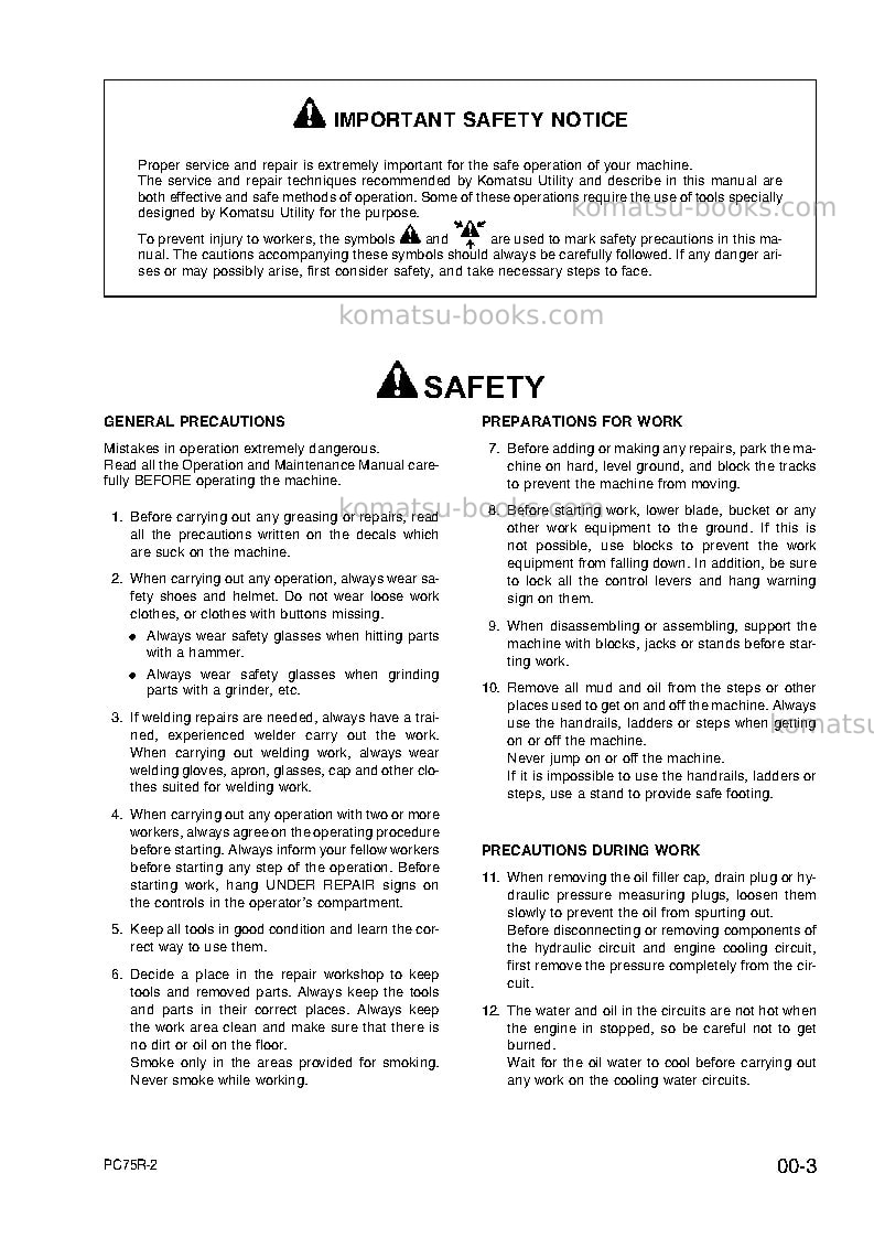 Komatsu pc75r-2ita Repair & maintenance cover Page 7 Komatsu pc75r-2ita Repair & maintenance cover Page 7