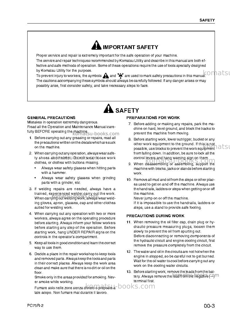 Komatsu pc75r-2ita Repair & maintenance cover Page 7 Komatsu pc75r-2ita Repair & maintenance cover Page 7
