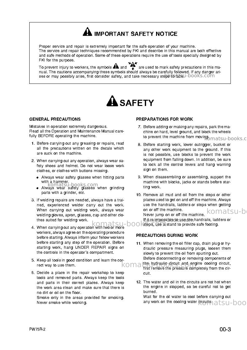 Komatsu pw75r-2ita Repair & maintenance cover Page 7 Komatsu pw75r-2ita Repair & maintenance cover Page 7