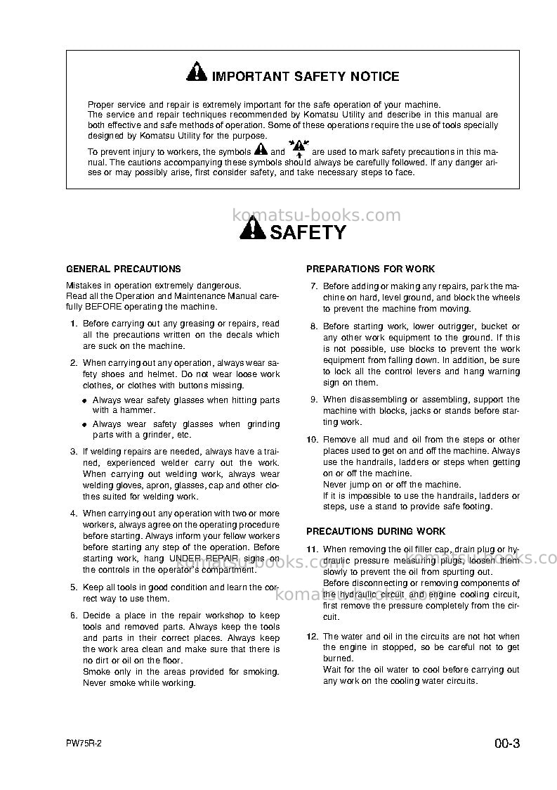 Komatsu pw75r-2ita Repair & maintenance cover Page 7 Komatsu pw75r-2ita Repair & maintenance cover Page 7