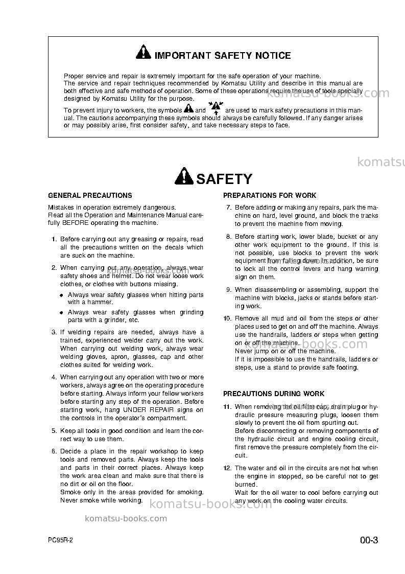 Komatsu pc95r-2ita Repair & maintenance cover Page 7 Komatsu pc95r-2ita Repair & maintenance cover Page 7