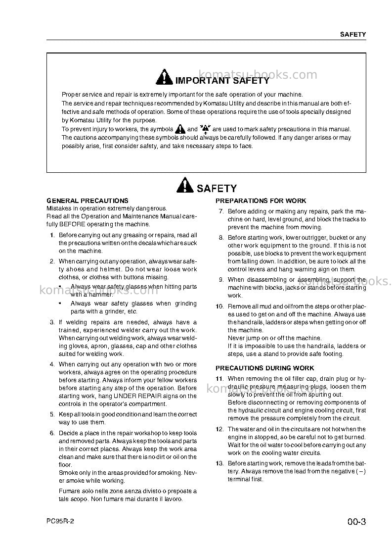 Komatsu pc95r-2ita Repair & maintenance cover Page 7