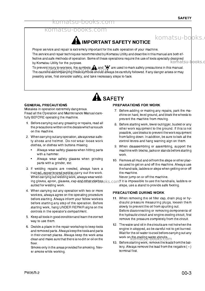 Komatsu pw95r-2ita Repair & maintenance cover Page 7 Komatsu pw95r-2ita Repair & maintenance cover Page 7