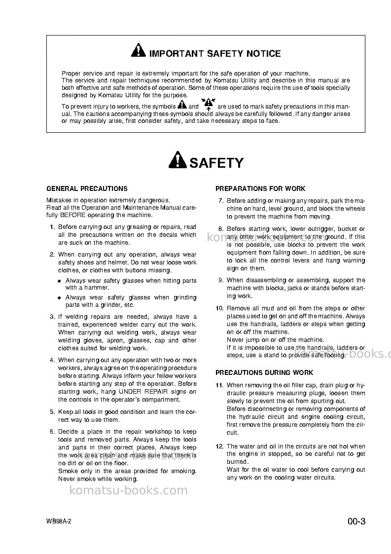 Komatsu wb98a-2ita Repair & maintenance cover Page 7