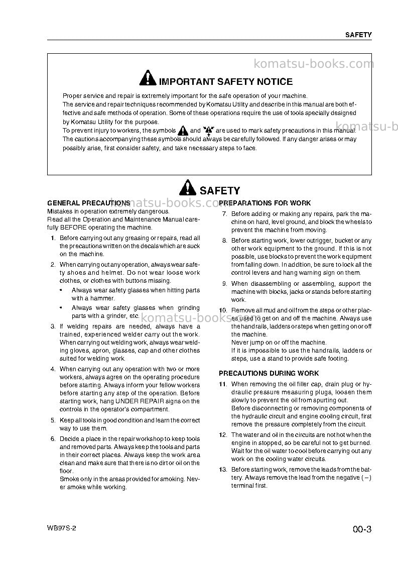 Komatsu wb97s-2ita Repair & maintenance cover Page 7 Komatsu wb97s-2ita Repair & maintenance cover Page 7