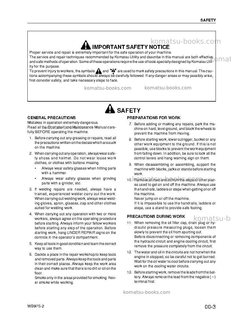 Komatsu wb97s-2ita Repair & maintenance cover Page 7 Komatsu wb97s-2ita Repair & maintenance cover Page 7